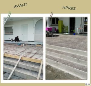 Terrasse escaliers en roche granite gris clair 72309333